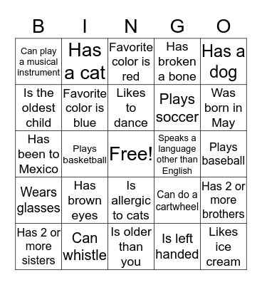 Classmate Bingo Card