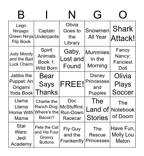 Book Fair Bingo Card