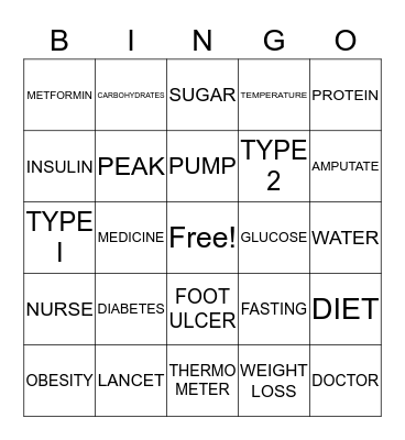 D I A B E T E S  Bingo Card