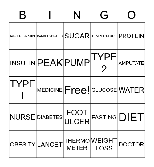 D I A B E T E S  Bingo Card