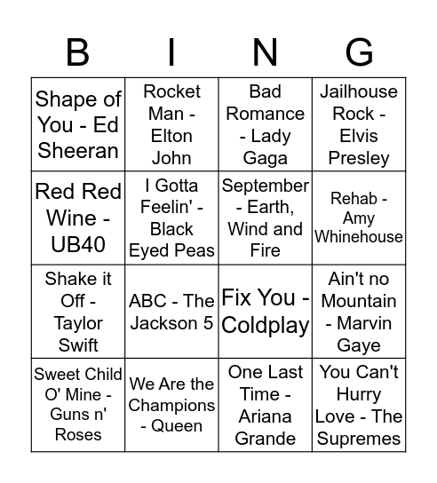 MUSIC BINGO Card