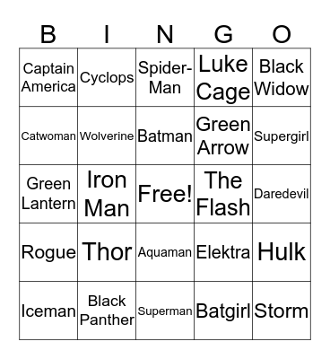 Superhero BINGO Card