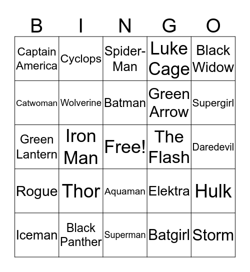 Superhero BINGO Card