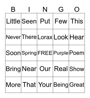 Spring Bingo Card