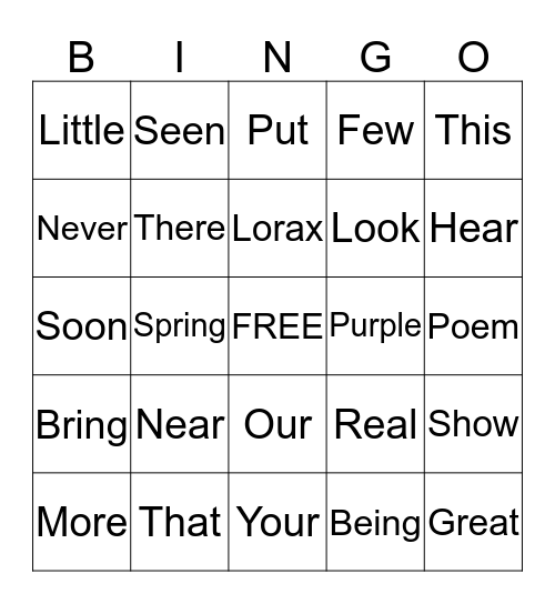 Spring Bingo Card