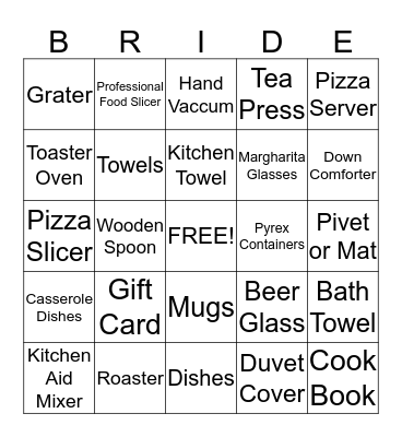 Bridal Shower Bingo Card