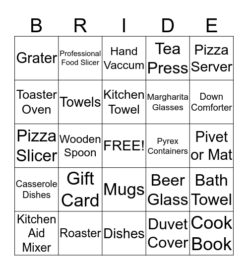 Bridal Shower Bingo Card