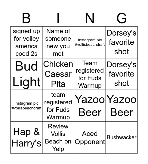 Vollis Beach Bingo Card