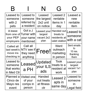 LEASING BINGO Card