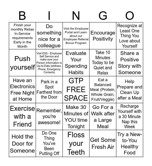 TEAM PAVILIONS - Win By Losing Challenge Bingo Card