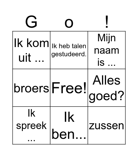 NEDERLANDS Bingo Card