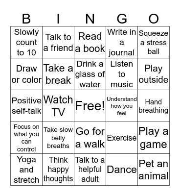 Coping Strategies Bingo! Bingo Card