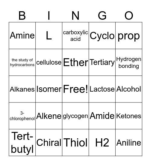 Organic Chemistry Bingo! Bingo Card