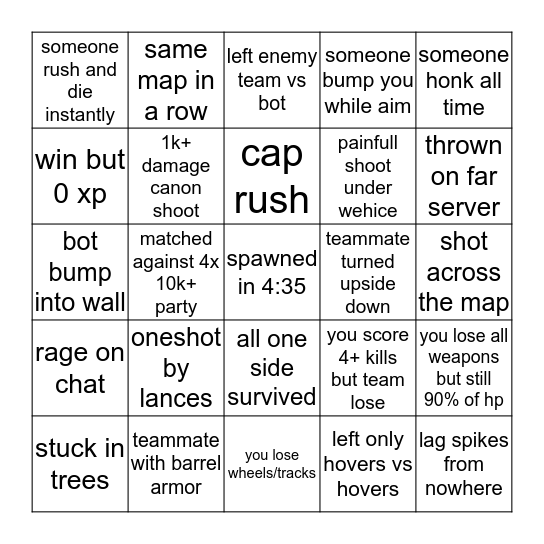 Crossout PVP Bingo Card