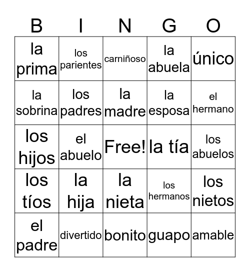 La Familia Bingo Card