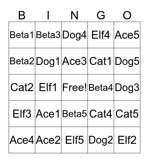 Aces Bingo Card