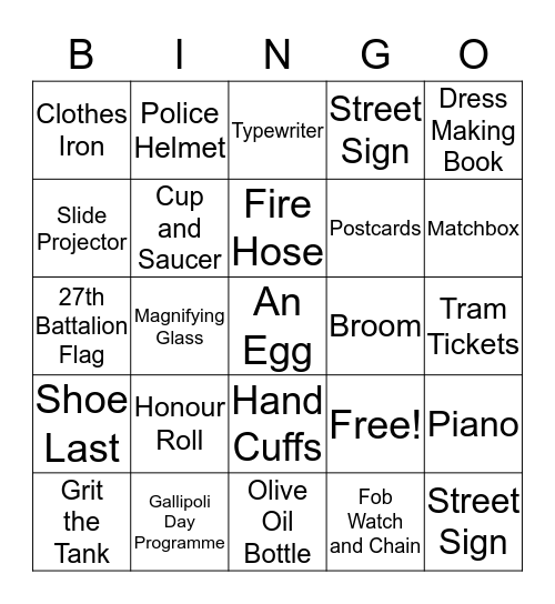 UNLEY MUSEUM Bingo Card