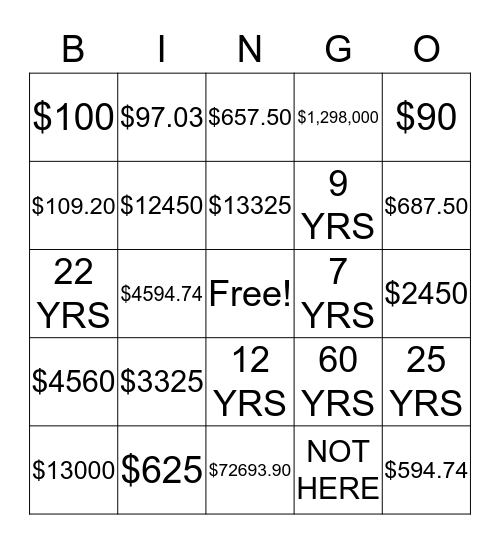 Simple and Compound Interest Bingo Card