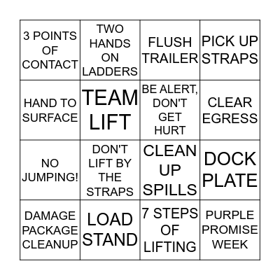 SAFETY BINGO Card