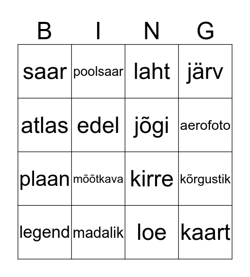 Mõisted Bingo Card