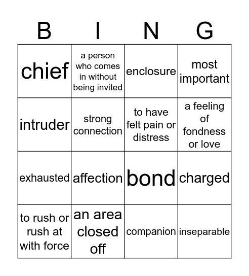 Owen and Mzee Vocabulary Bingo Card