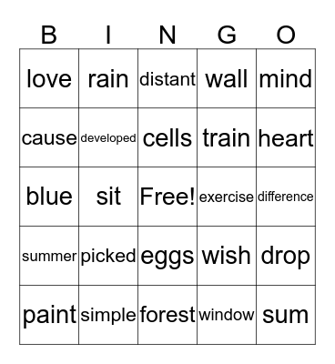 Fry Words 526-549 Bingo Card