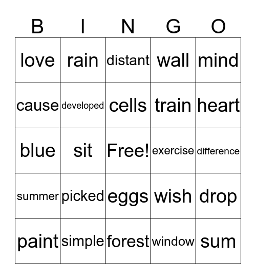 Fry Words 526-549 Bingo Card