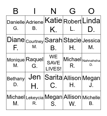 LIFESAVER BINGO Card