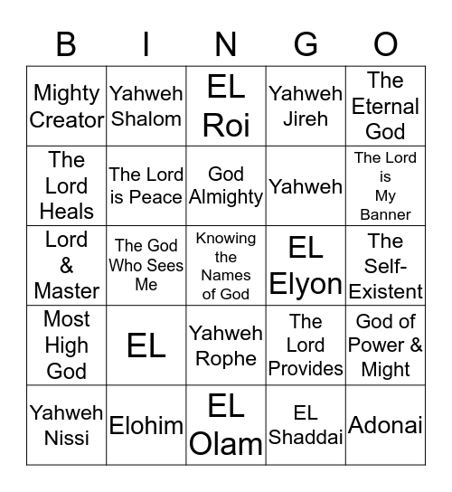 Knowing The Names of God Bingo Card