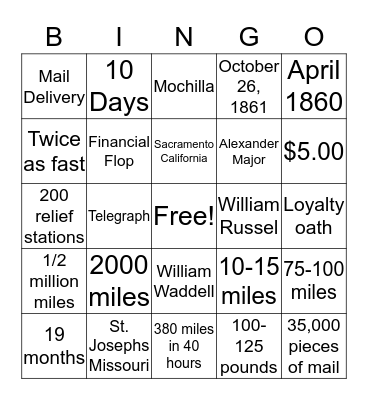 The Pony Express Bingo Card