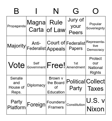 Civics EOC Review Bingo Card