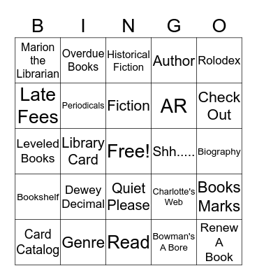 National Library Day Bingo Card