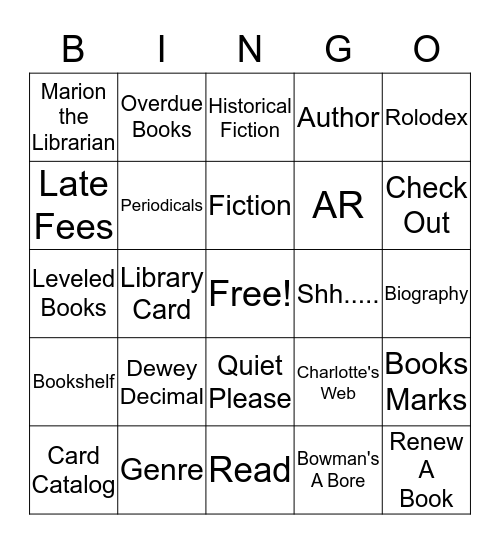 National Library Day Bingo Card