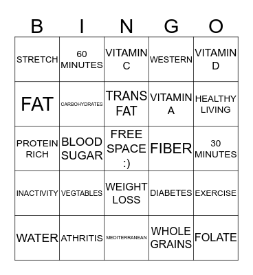 Nutrition and Wellness!  Bingo Card