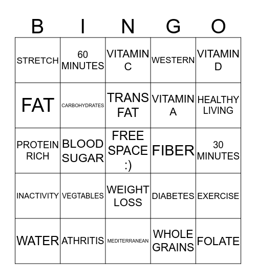 Nutrition and Wellness!  Bingo Card