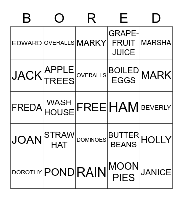 BOORE BINGO (BORED) Bingo Card