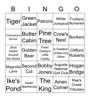 Baby Wolfe Masters Golf Shower Bingo Card