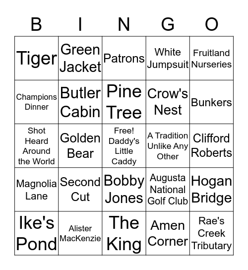 Baby Wolfe Masters Golf Shower Bingo Card