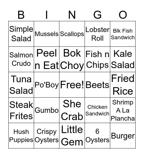 Optimist Lunch Bingo Card