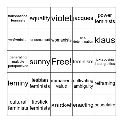 Feminist Criticism Bingo Card
