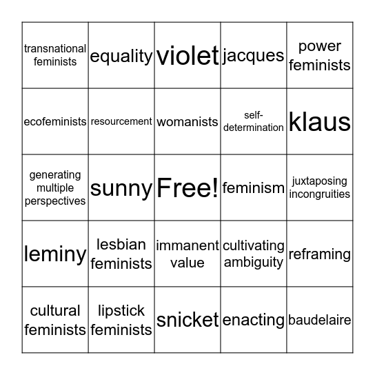 Feminist Criticism Bingo Card
