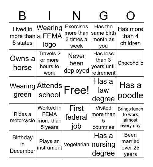 OCAO BINGO Card