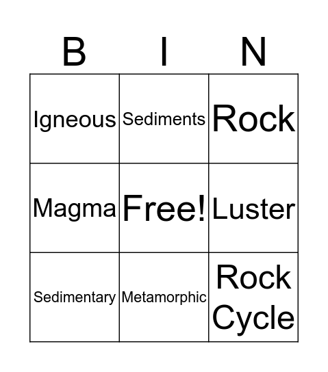 Rocks and Minerals Bingo Card