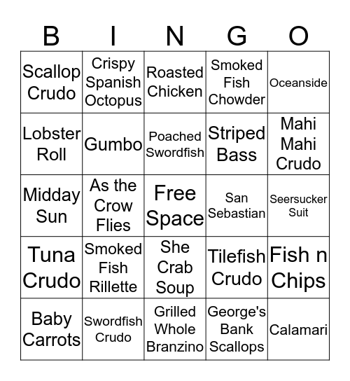 Optimist Dinner BINGO!!! Bingo Card