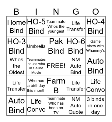 Bingo Week of October 14-18 Bingo Card