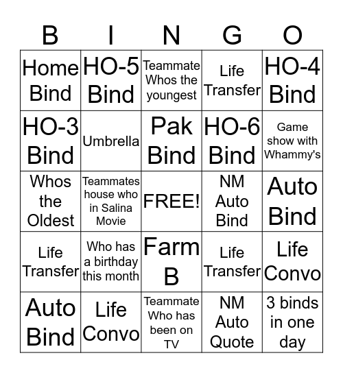 Bingo Week of October 14-18 Bingo Card