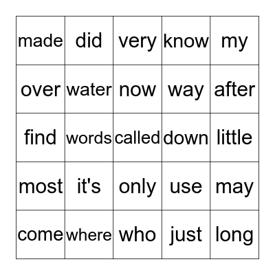 4th Quarter Words Bingo Card