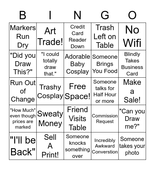 Artist Alley Bingo Card