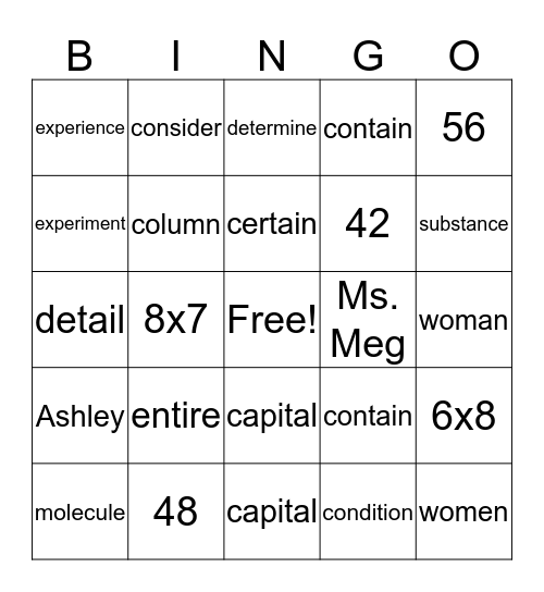 Ashley's Words Bingo Card