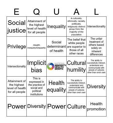 Health Disparities Lingo Bingo Card